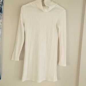 White turtleneck mini sweater dress